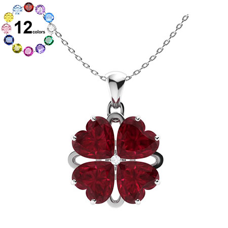 Sotiya Customizable 12 Birthstones Four Leaf Clover Flower Heart Cut Necklace Sterling Silver-Sotiya