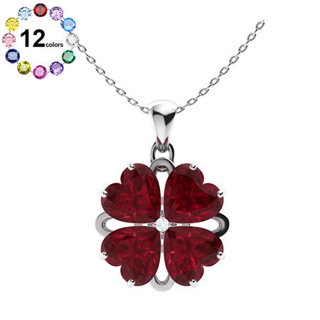 Sotiya Customizable 12 Birthstones Four Leaf Clover Flower Heart Cut Necklace Sterling Silver-Sotiya