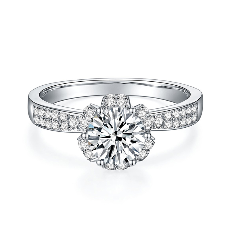 Sotiya Flower Design Round Cut Moissanite Engagement Ring Sterling Silver-Sotiya
