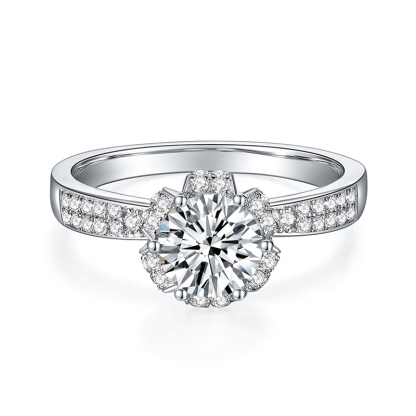 Sotiya Flower Design Round Cut Moissanite Engagement Ring Sterling Silver-Sotiya