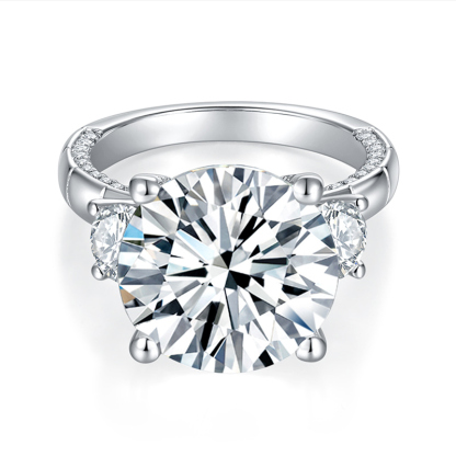 Sotiya Three Stone Round Cut Moissanite Engagement Ring Sterling Silver-Sotiya