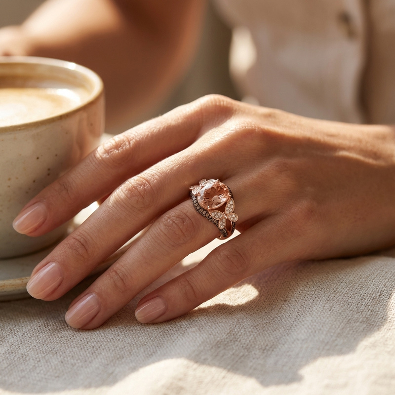 Sotiya Butterfly Synthetic Morganite Oval Cut Coffee Engagement Ring Sterling Silver-Sotiya