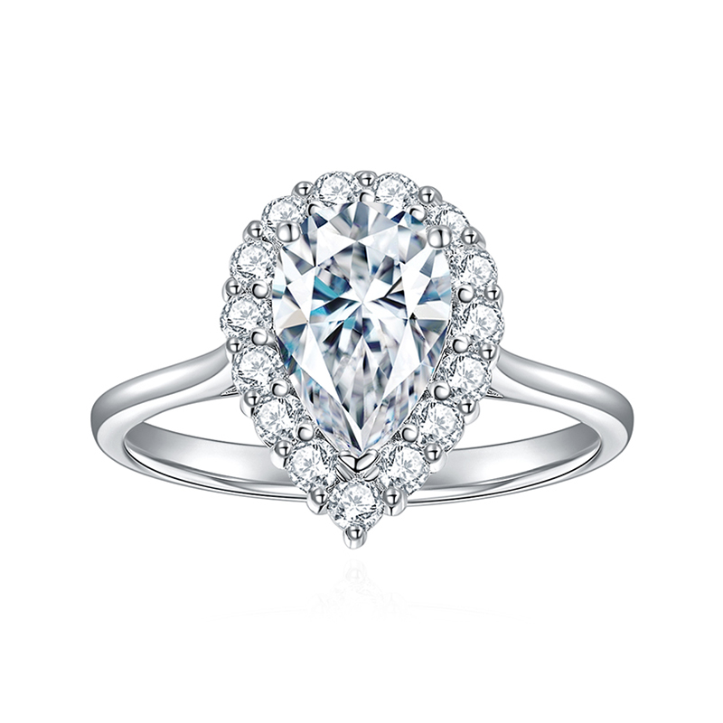 Sotiya Halo Pear Cut Moissanite Engagement Ring Sterling Silver-Sotiya