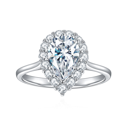 Sotiya Halo Pear Cut Moissanite Engagement Ring Sterling Silver-Sotiya
