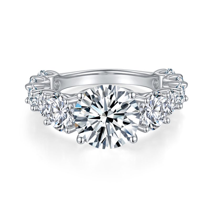 Sotiya Side Stones Round Cut Moissanite Engagement Ring Sterling Silver-Sotiya