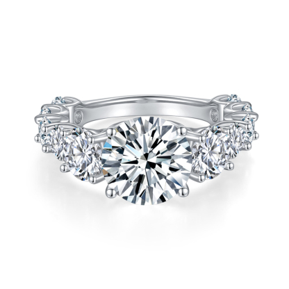 Sotiya Side Stones Round Cut Moissanite Engagement Ring Sterling Silver-Sotiya