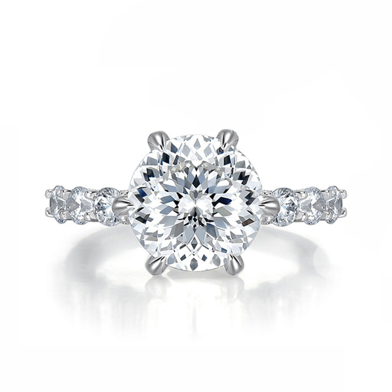 Sotiya 6 Prong Side Stones Round Cut Moissanite Engagement Ring Sterling Silver-Sotiya