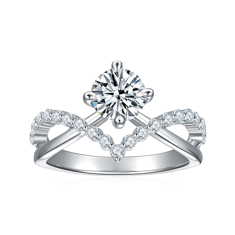 Sotiya Twist Shank Round Cut Moissanite Engagement Ring Sterling Silver-Sotiya