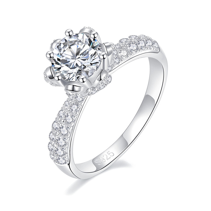 Sotiya Flower Crown Round Cut Moissanite Engagement Ring Sterling Silver-Sotiya