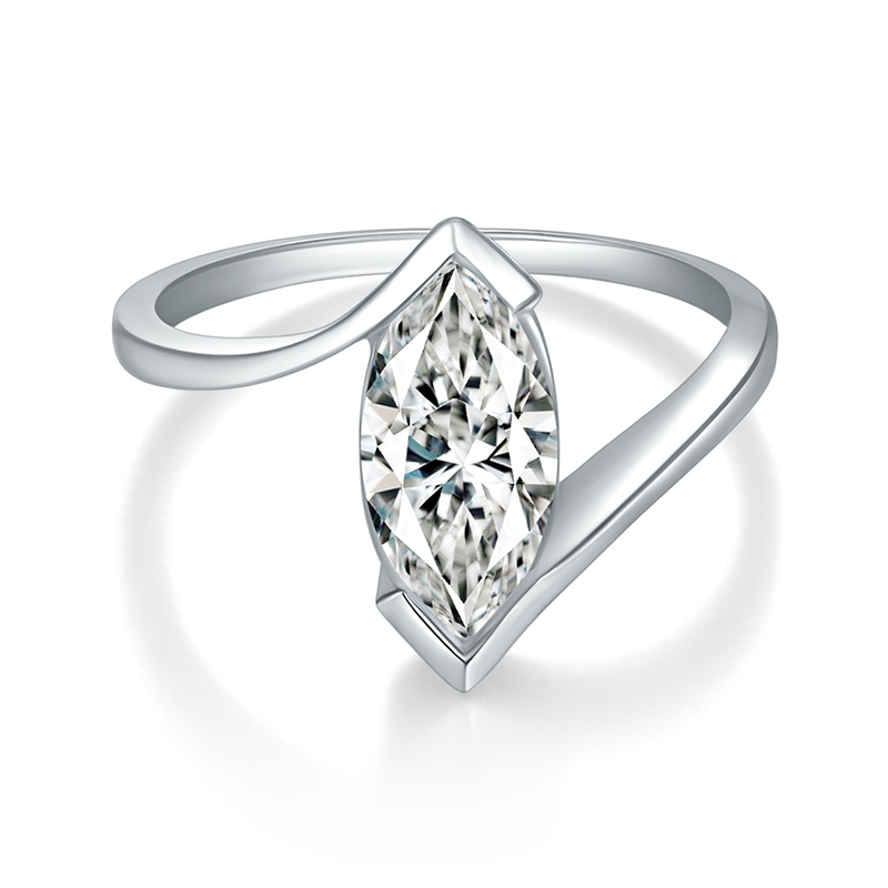 Sotiya Bypass Solitaire Marquise Cut Moissanite Engagement Ring Sterling Silver-Sotiya