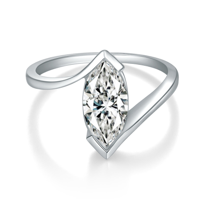 Sotiya Bypass Solitaire Marquise Cut Moissanite Engagement Ring Sterling Silver-Sotiya