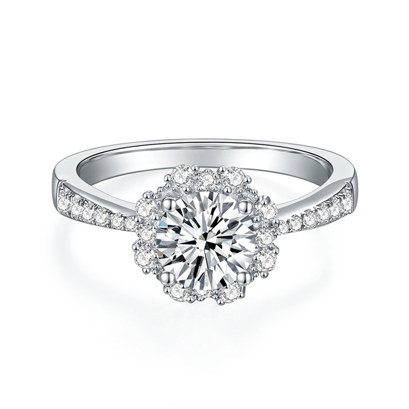 Sotiya Flower Halo Round Cut Moissanite Engagement Ring Sterling Silver-Sotiya