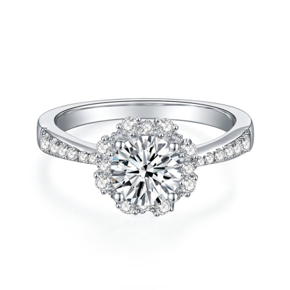 Sotiya Flower Halo Round Cut Moissanite Engagement Ring Sterling Silver-Sotiya