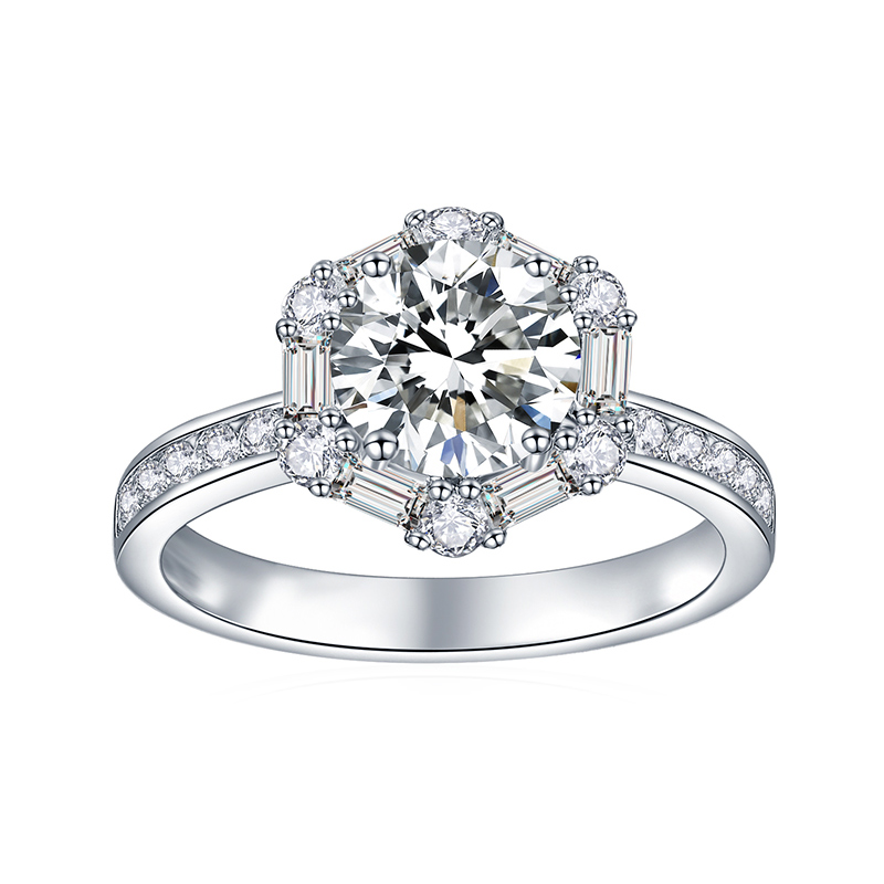 Sotiya Halo Round Cut Moissanite Engagement Ring Sterling Silver-Sotiya