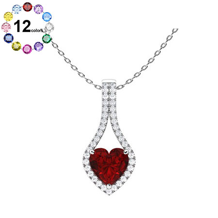 Sotiya Customizable 12 Birthstone Heart Cut Necklace Sterling Silver-Sotiya