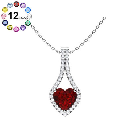 Sotiya Customizable 12 Birthstone Heart Cut Necklace Sterling Silver-Sotiya