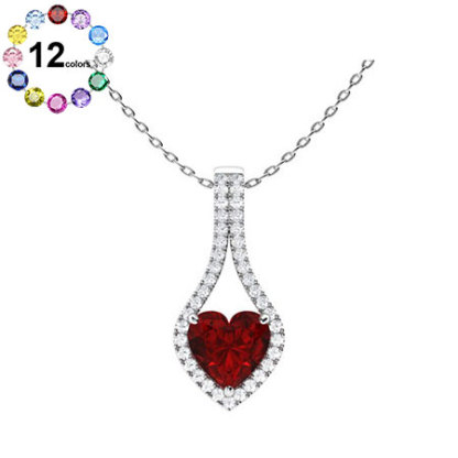 Sotiya Customizable 12 Birthstone Heart Cut Necklace Sterling Silver-Sotiya