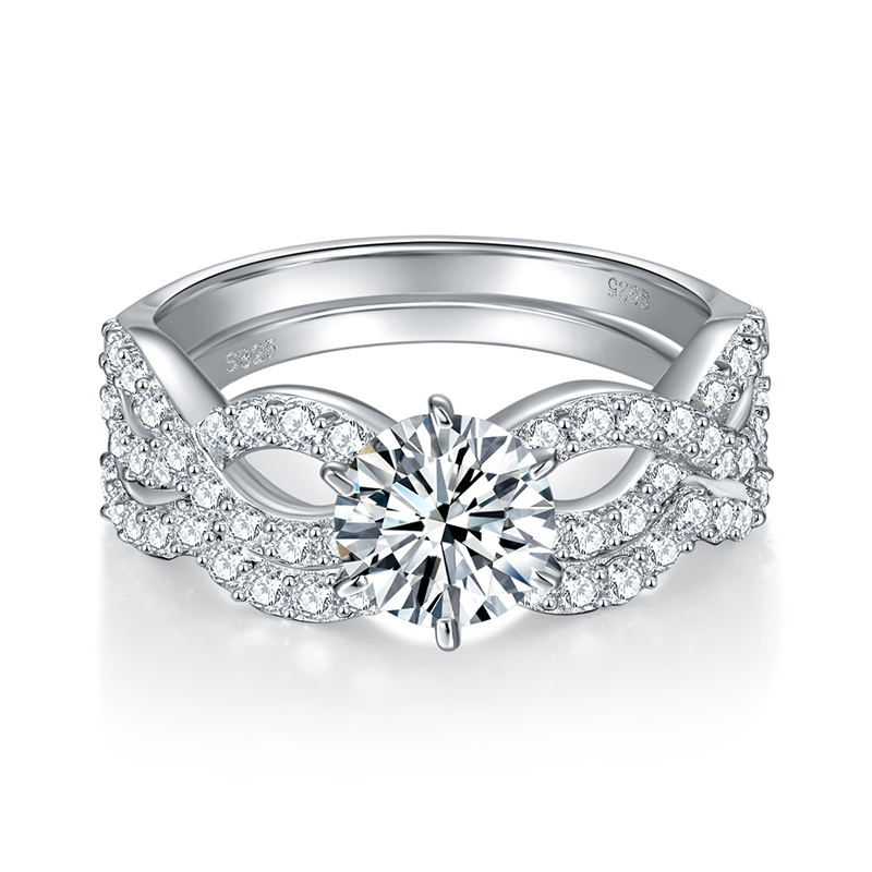 Sotiya 6 Prong Round Cut Twist Moissanite Wedding Bridal Ring Set Sterling Silver-Sotiya