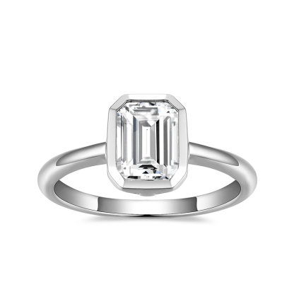 Sotiya Bezel Set Solitaire Emerald Cut Moissanite Engagement Ring Sterling Silver-Sotiya