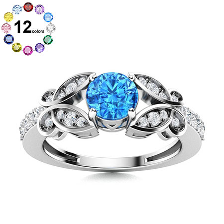 Sotiya Customizable 12 Birthstone Butterfly Round Cut Engagement Ring Sterling Silver