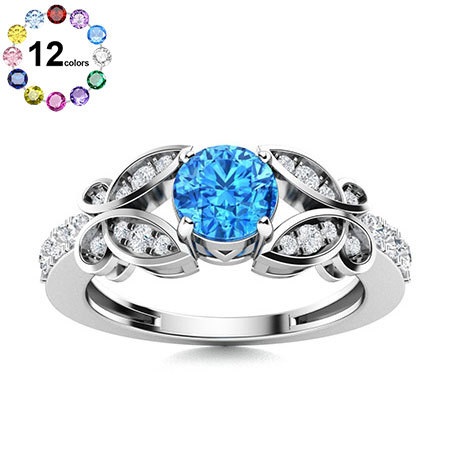 Sotiya Customizable 12 Birthstone Butterfly Round Cut Engagement Ring Sterling Silver