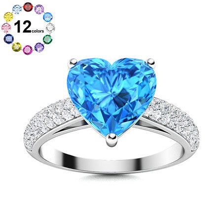 Sotiya Customizable 12 Birthstone Curved Pave Heart-Cut London Blue Topaz Engagement Ring Sterling Silver-Sotiya