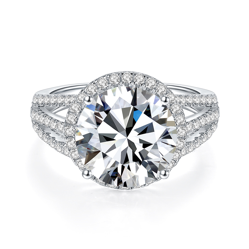 Sotiya Halo Round Cut Moissanite Engagement Ring Sterling Silver-Sotiya