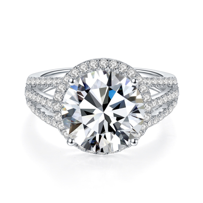 Sotiya Halo Round Cut Moissanite Engagement Ring Sterling Silver-Sotiya