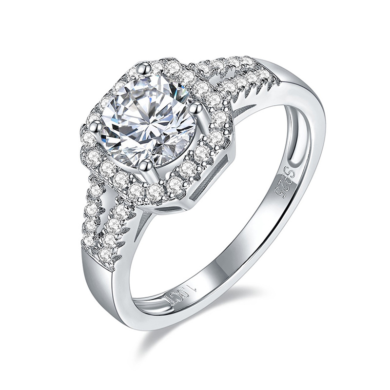 Sotiya Squircle Shaped Halo Round Cut Engagement Ring Sterling Silver-Sotiya