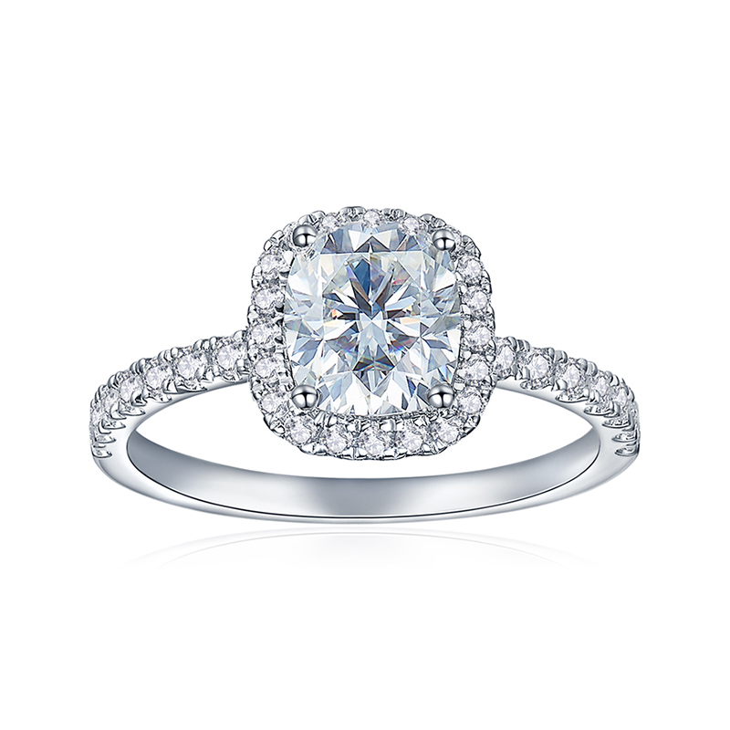 Sotiya Halo Rectangular Cushion Cut Moissanite Engagement Ring Sterling Silver-Sotiya