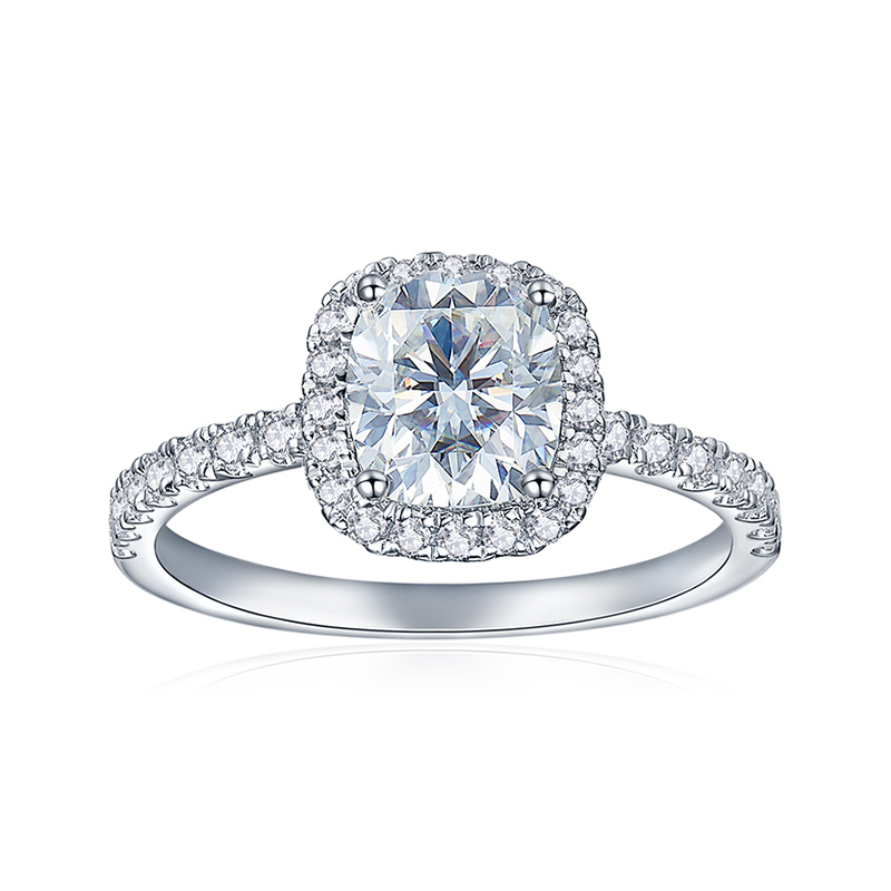 Sotiya Halo Rectangular Cushion Cut Moissanite Engagement Ring Sterling Silver-Sotiya