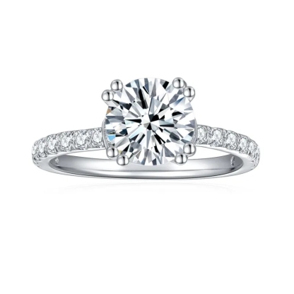 Sotiya Hidden Halo Round Cut Moissanite Engagement Ring Sterling Silver-Sotiya