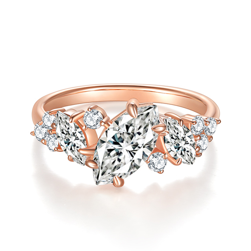 Sotiya Rose Gold Tone Marquise Cut Moissanite Cluster Ring Sterling Silver-Sotiya