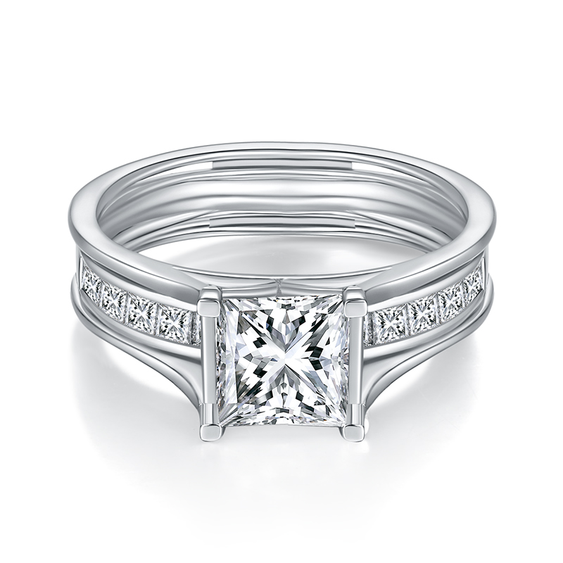 Sotiya Channel Set Princess Cut Moissanite Wedding Bridal Interchangeable Ring Set Sterling Silver-Sotiya