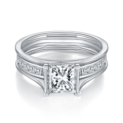 Sotiya Channel Set Princess Cut Moissanite Wedding Bridal Interchangeable Ring Set Sterling Silver-Sotiya