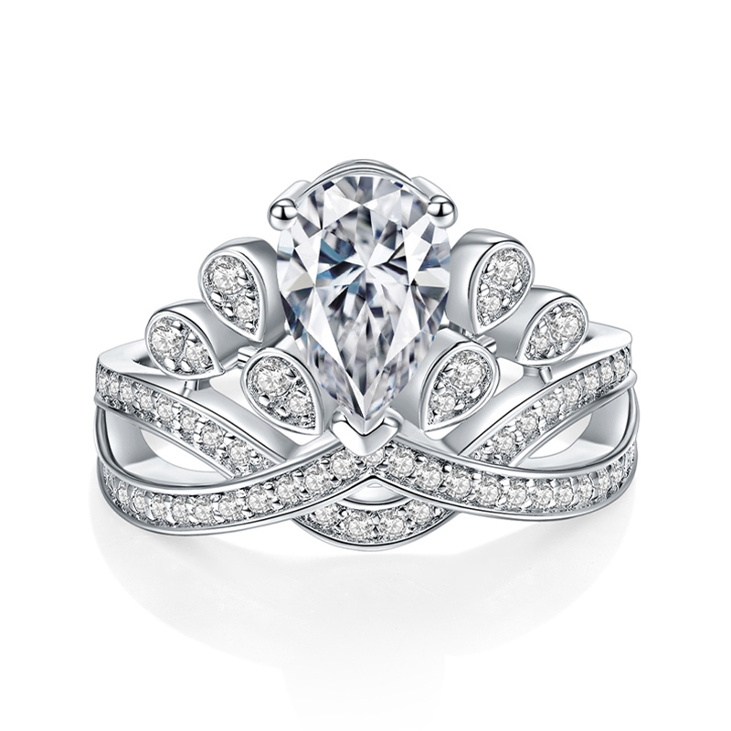 Sotiya Vintage Crossover Pear Cut Moissanite Engagement Ring Sterling Silver-Sotiya