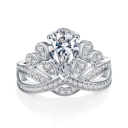 Sotiya Vintage Crossover Pear Cut Moissanite Engagement Ring Sterling Silver-Sotiya