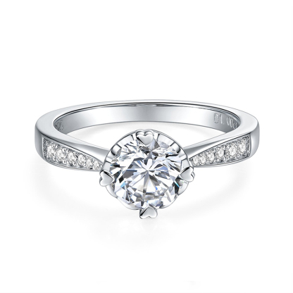 Sotiya Heart Design Round Cut Moissanite Engagement Ring Sterling Silver-Sotiya