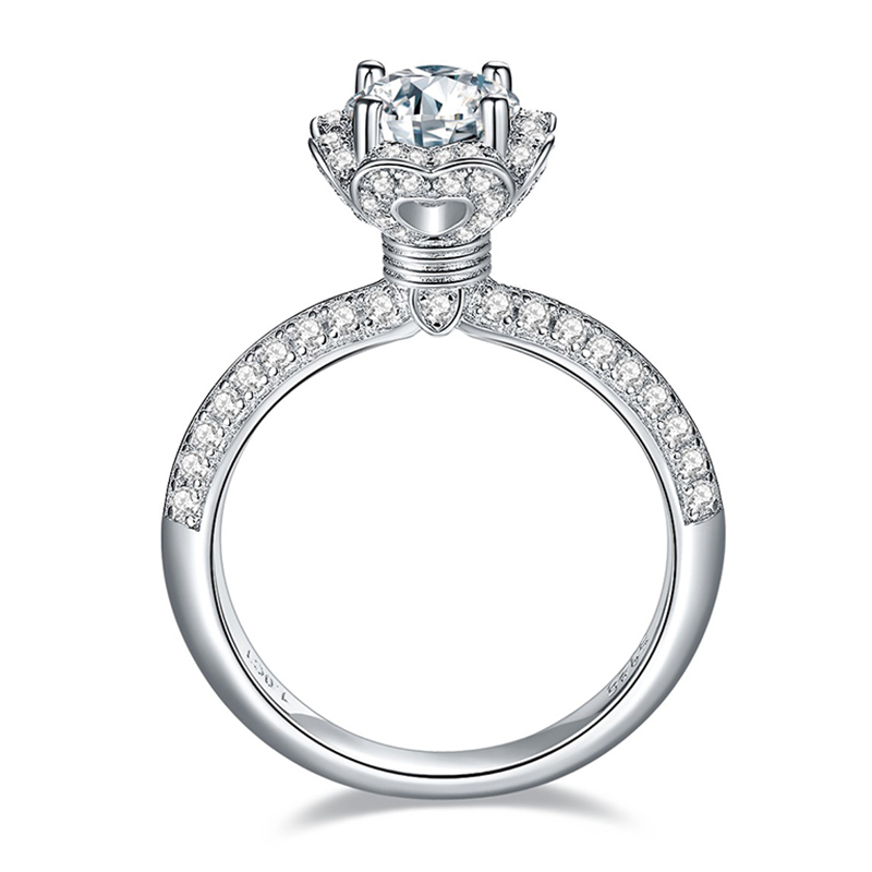 Sotiya Bouquet Flower Round Cut Moissanite Engagement Ring Sterling Silver-Sotiya