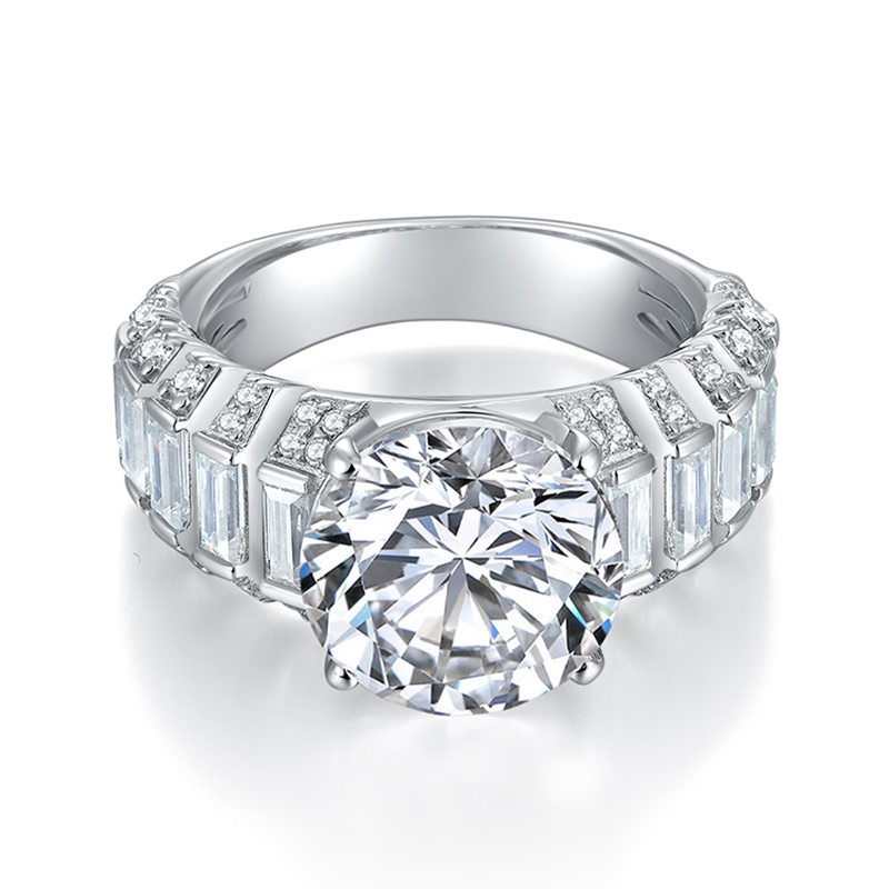 Sotiya Side Stones Round Cut Moissanite Engagement Ring Sterling Silver-Sotiya