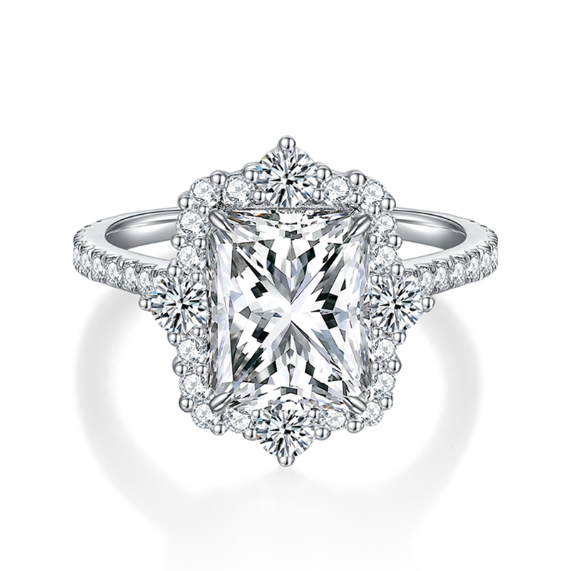 Sotiya Halo Radiant Cut Moissanite Engagement Ring Sterling Silver-Sotiya
