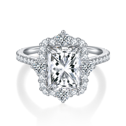 Sotiya Halo Radiant Cut Moissanite Engagement Ring Sterling Silver-Sotiya