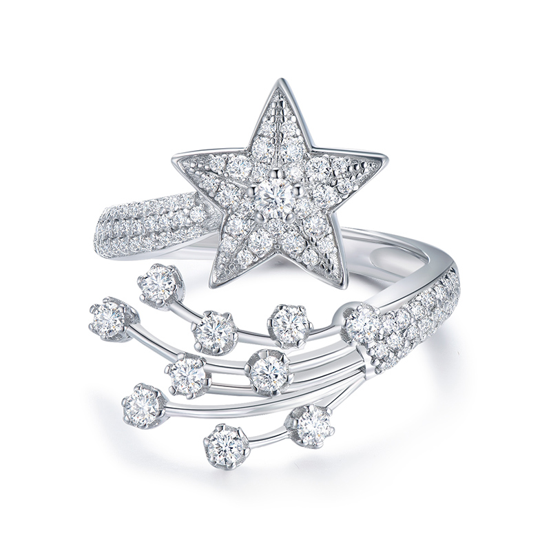 Sotiya Star Design Moissanite Cocktail Ring Sterling Silver-Sotiya