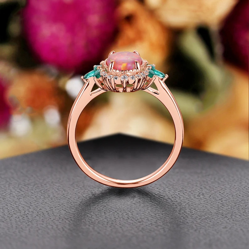 Sotiya Art Deco Oval Cut Opal Engagement Ring Sterling Silver-Sotiya