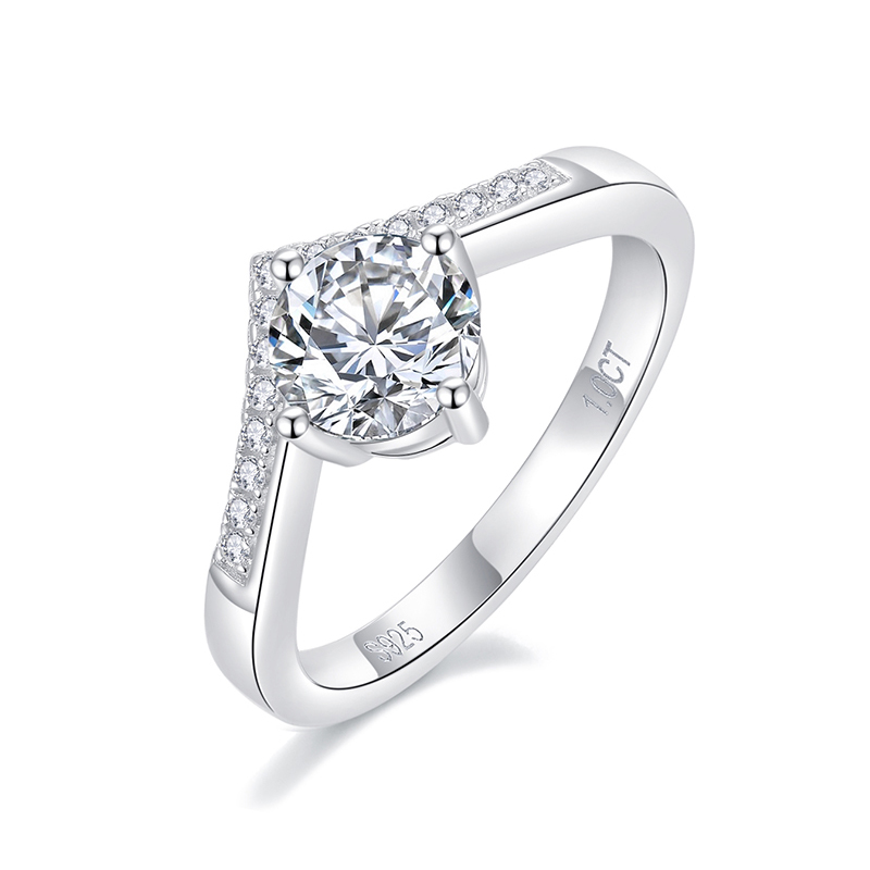 Sotiya V Shaped Round Cut Moissanite Engagement Ring Sterling Silver-Sotiya