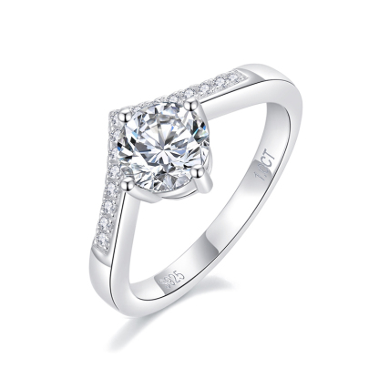 Sotiya V Shaped Round Cut Moissanite Engagement Ring Sterling Silver-Sotiya