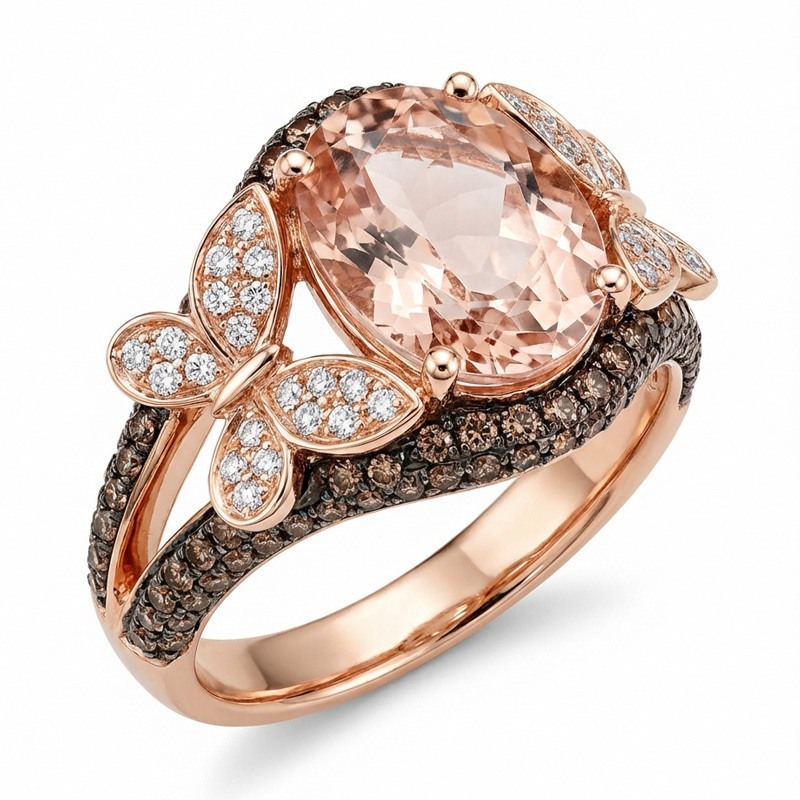 Sotiya Butterfly Synthetic Morganite Oval Cut Coffee Engagement Ring Sterling Silver-Sotiya