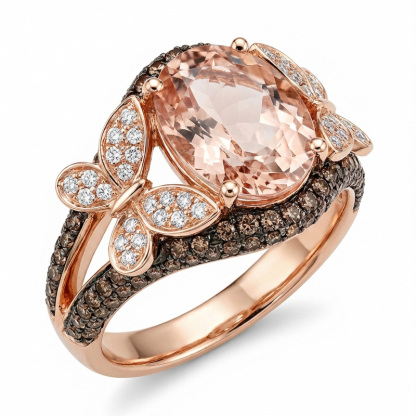 Sotiya Butterfly Synthetic Morganite Oval Cut Coffee Engagement Ring Sterling Silver-Sotiya