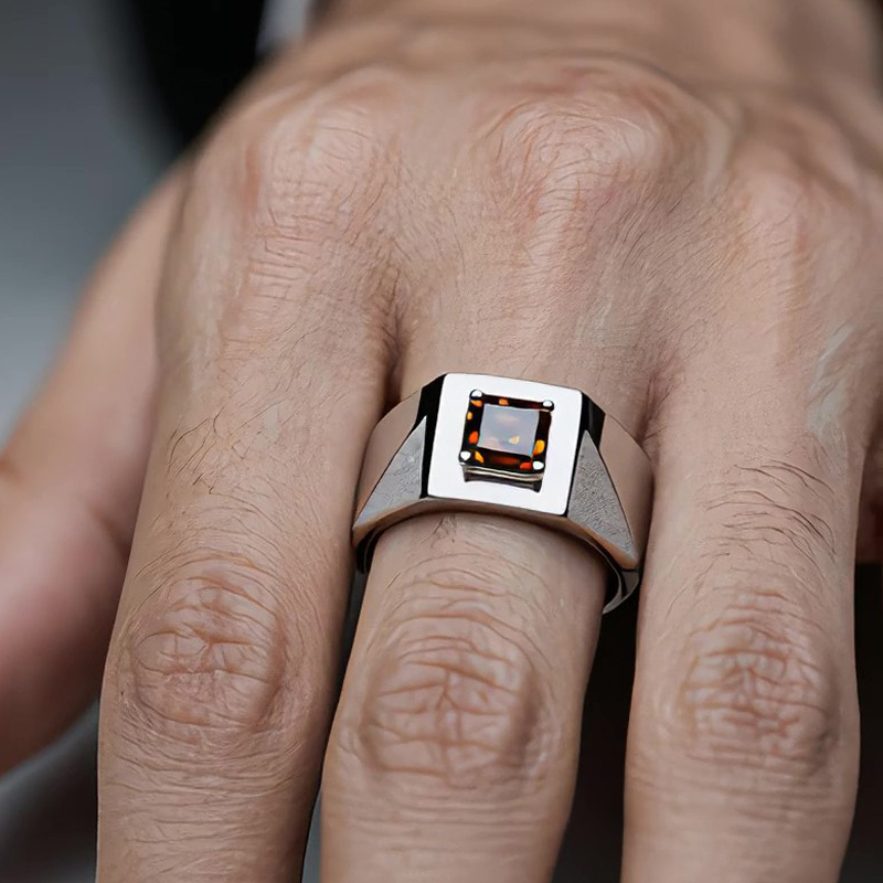 Sotiya Sandblasted Solitaire Coffee Princess Cut Men's Promise Ring Sterling Silver-Sotiya