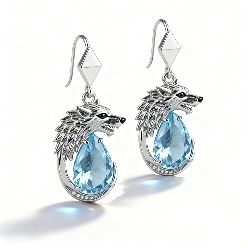 Sotiya Duskendale Direwolf Pear Cut Earrings Sterling Silver-Sotiya